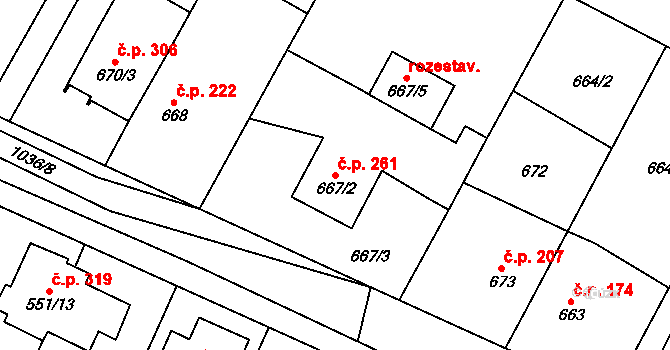 Tetčice 261 na parcele st. 667/2 v KÚ Tetčice, Katastrální mapa