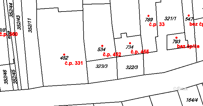 Lipov 452 na parcele st. 534 v KÚ Lipov, Katastrální mapa