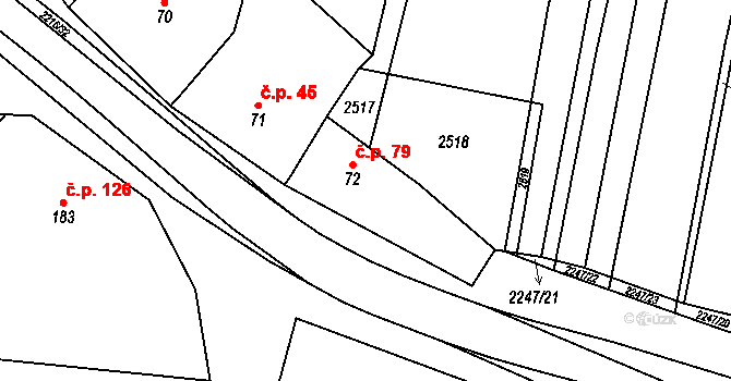 Troubky 79, Troubky-Zdislavice na parcele st. 72 v KÚ Troubky, Katastrální mapa