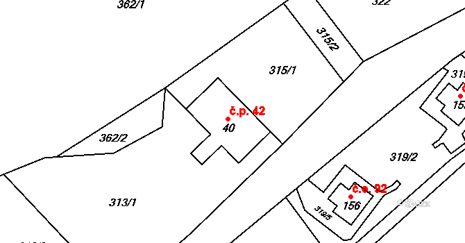 Karlov pod Pradědem 42, Malá Morávka na parcele st. 40 v KÚ Karlov pod Pradědem, Katastrální mapa