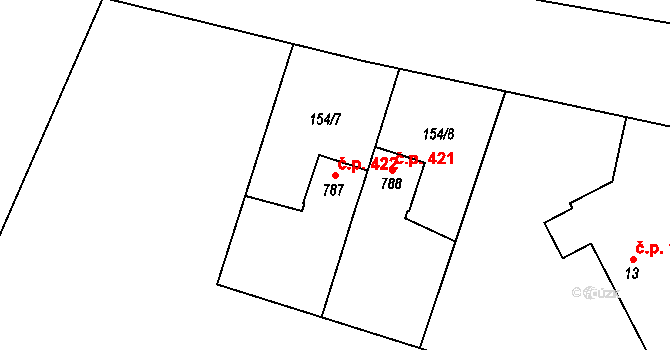 Kozlovice 422 na parcele st. 787 v KÚ Kozlovice, Katastrální mapa