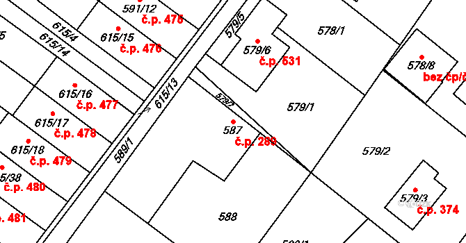 Krmelín 289 na parcele st. 587/1 v KÚ Krmelín, Katastrální mapa