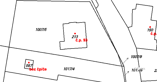 Pstruží 93 na parcele st. 213 v KÚ Pstruží, Katastrální mapa