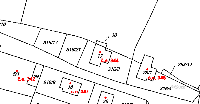 Ústí 344, Kočov na parcele st. 17 v KÚ Ústí nad Mží, Katastrální mapa