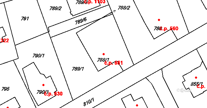 Lutyně 551, Orlová na parcele st. 788/1 v KÚ Horní Lutyně, Katastrální mapa