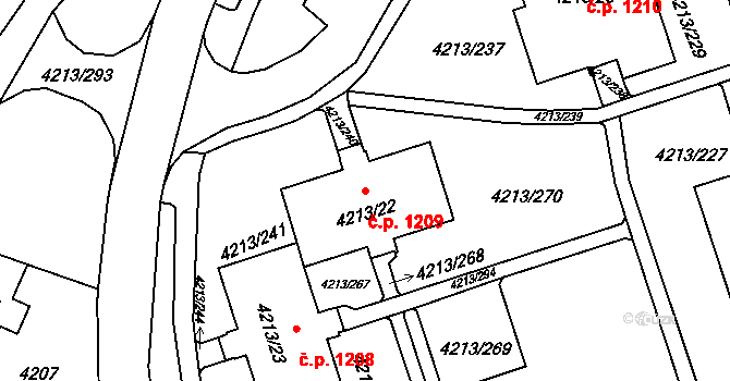 Lutyně 1209, Orlová na parcele st. 4213/22 v KÚ Horní Lutyně, Katastrální mapa