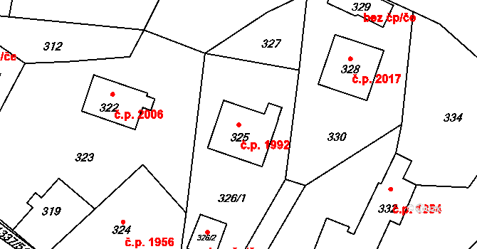 Rožnov pod Radhoštěm 1992 na parcele st. 325 v KÚ Tylovice, Katastrální mapa