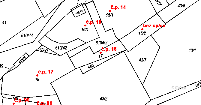 Hamr 16 na parcele st. 17 v KÚ Hamr, Katastrální mapa