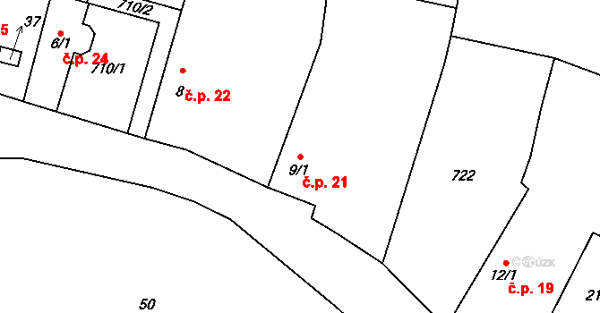 Trnovany 21 na parcele st. 9/1 v KÚ Trnovany u Litoměřic, Katastrální mapa