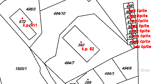 Dlouhá Třebová 82 na parcele st. 392 v KÚ Dlouhá Třebová, Katastrální mapa