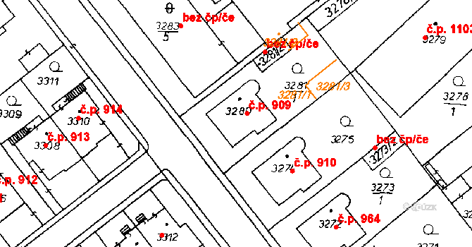 Poděbrady III 909, Poděbrady na parcele st. 3280 v KÚ Poděbrady, Katastrální mapa