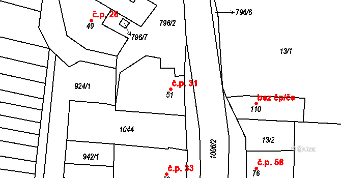 Kobeřice 31, Hradčany-Kobeřice na parcele st. 51 v KÚ Kobeřice, Katastrální mapa