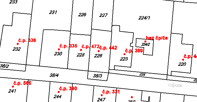 Skřečoň 442, Bohumín na parcele st. 226 v KÚ Skřečoň, Katastrální mapa