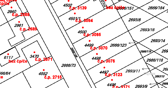 Břeclav 3070 na parcele st. 4499 v KÚ Břeclav, Katastrální mapa
