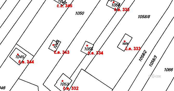 Kníničky 334, Brno na parcele st. 1055 v KÚ Kníničky, Katastrální mapa