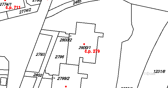 Bohunice 279, Brno na parcele st. 2800/1 v KÚ Bohunice, Katastrální mapa
