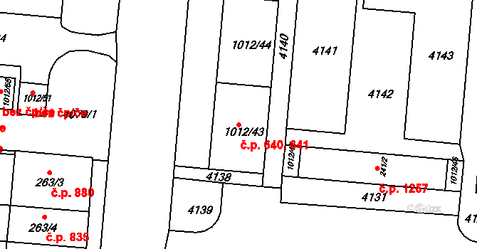 Komín 640,641, Brno na parcele st. 1012/43 v KÚ Komín, Katastrální mapa