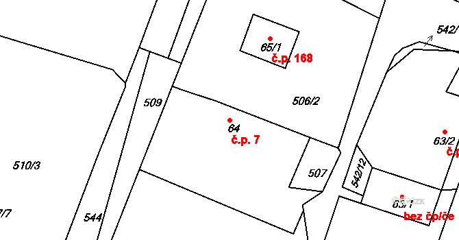 Horoušánky 7, Horoušany na parcele st. 64 v KÚ Horoušany, Katastrální mapa