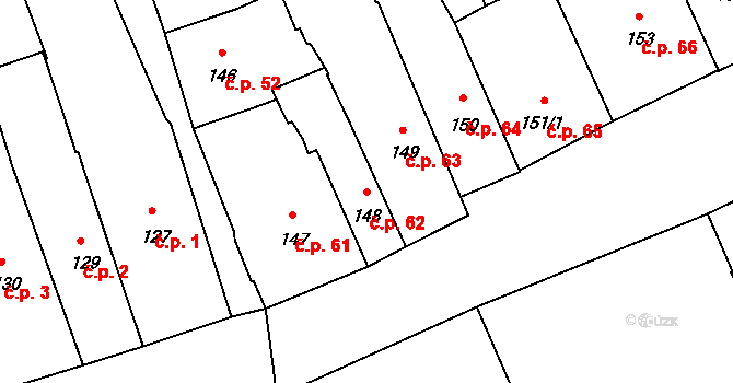 Pelhřimov 62 na parcele st. 148 v KÚ Pelhřimov, Katastrální mapa