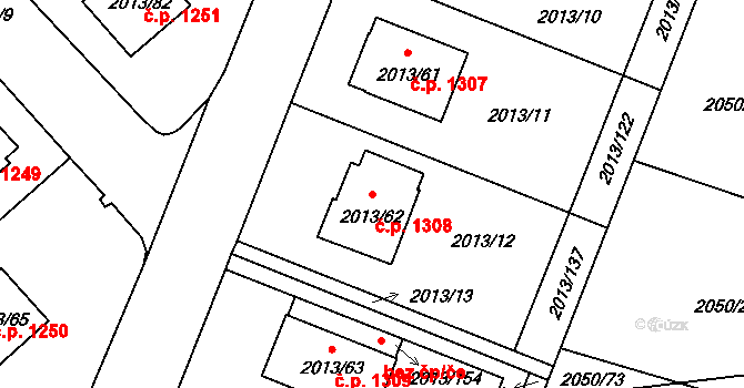 Pelhřimov 1308 na parcele st. 2013/62 v KÚ Pelhřimov, Katastrální mapa