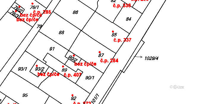 Sobědruhy 284, Teplice na parcele st. 87 v KÚ Sobědruhy, Katastrální mapa