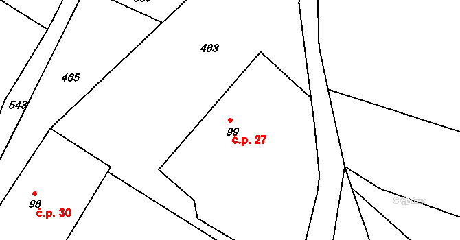 Stračovská Lhota 27, Mžany na parcele st. 99 v KÚ Stračovská Lhota, Katastrální mapa