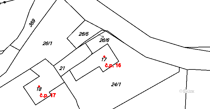 Chocovice 16, Třebeň na parcele st. 17 v KÚ Chocovice, Katastrální mapa