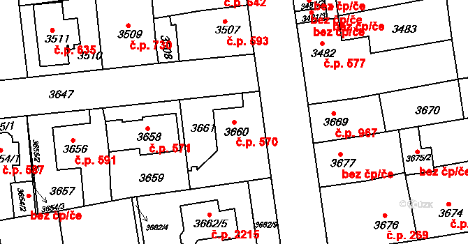 Sokolov 570 na parcele st. 3660 v KÚ Sokolov, Katastrální mapa