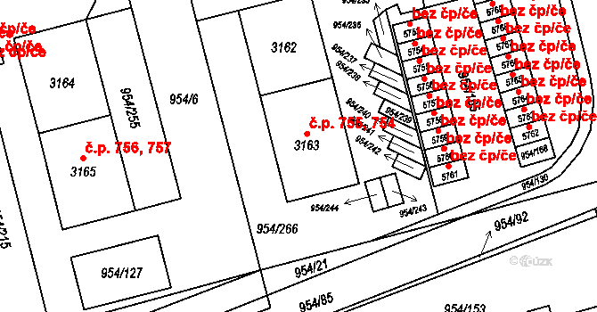 Klatovy III 754,755, Klatovy na parcele st. 3163 v KÚ Klatovy, Katastrální mapa