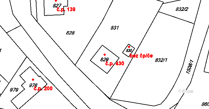 Jablůnka 430 na parcele st. 829 v KÚ Jablůnka, Katastrální mapa