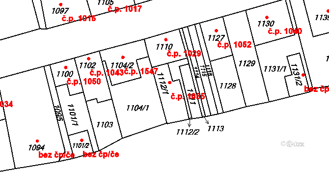 Kyje 1055, Praha na parcele st. 1112/1 v KÚ Kyje, Katastrální mapa