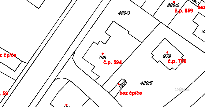 Vrchlabí 594 na parcele st. 798 v KÚ Vrchlabí, Katastrální mapa