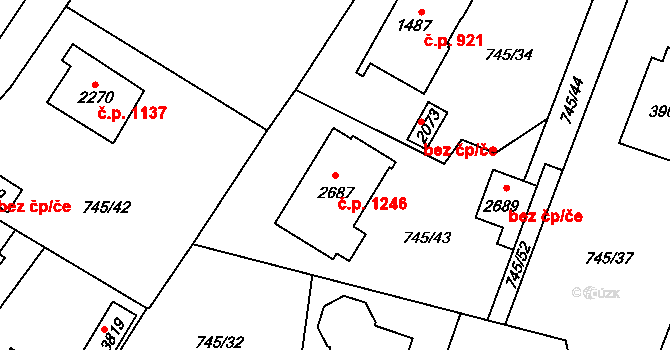 Vrchlabí 1246 na parcele st. 2687 v KÚ Vrchlabí, Katastrální mapa