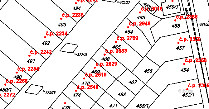 Chomutov 2653 na parcele st. 466 v KÚ Chomutov II, Katastrální mapa