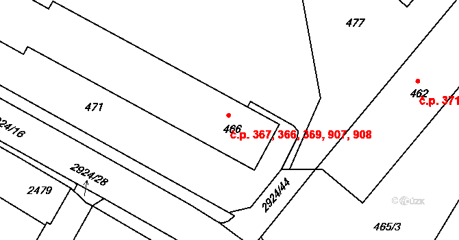 Rumburk 1 366,367,369,907,908, Rumburk na parcele st. 466 v KÚ Rumburk, Katastrální mapa