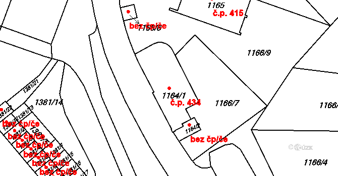 Liberec IV-Perštýn 434, Liberec na parcele st. 1164/1 v KÚ Liberec, Katastrální mapa