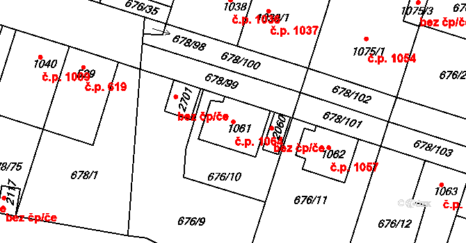 Rosice 1064 na parcele st. 1061 v KÚ Rosice u Brna, Katastrální mapa
