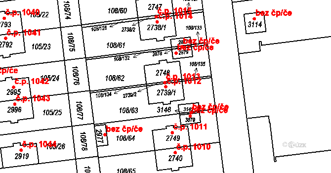 Slezské Předměstí 1012, Hradec Králové na parcele st. 2739/1 v KÚ Slezské Předměstí, Katastrální mapa
