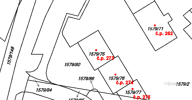 Malé Předměstí 273,274,275,276, Horšovský Týn na parcele st. 1579/75 v KÚ Horšovský Týn, Katastrální mapa