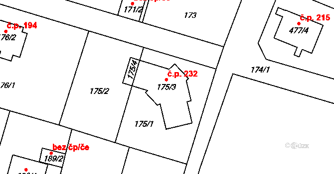 Čelkovice 232, Tábor na parcele st. 175/3 v KÚ Čelkovice, Katastrální mapa