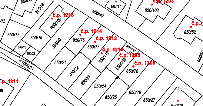 Mohelnice 1210 na parcele st. 850/112 v KÚ Mohelnice, Katastrální mapa