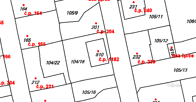 Rudná 1182 na parcele st. 810 v KÚ Dušníky u Rudné, Katastrální mapa
