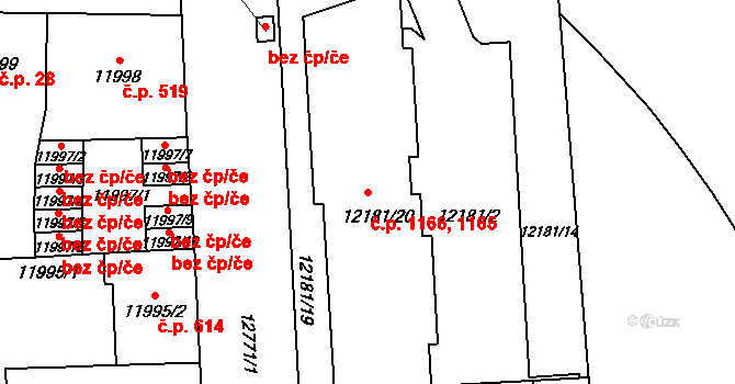 Severní Předměstí 1165,1166, Plzeň na parcele st. 12181/20 v KÚ Plzeň, Katastrální mapa