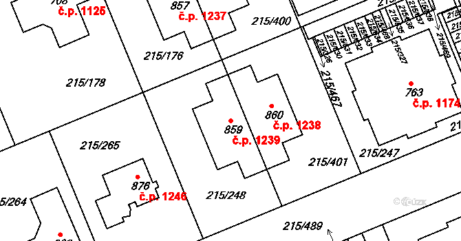 Rudná 1239 na parcele st. 859 v KÚ Hořelice, Katastrální mapa