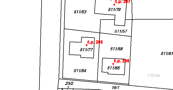 Jinočany 265 na parcele st. 511/77 v KÚ Jinočany, Katastrální mapa