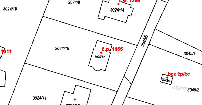 Vratimov 1155 na parcele st. 3024/13 v KÚ Vratimov, Katastrální mapa