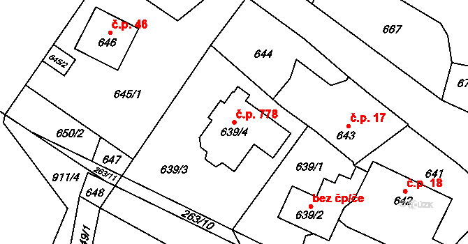 Výškovice 778, Ostrava na parcele st. 639/4 v KÚ Výškovice u Ostravy, Katastrální mapa