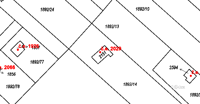 Litice 2029, Plzeň na parcele st. 2151 v KÚ Litice u Plzně, Katastrální mapa