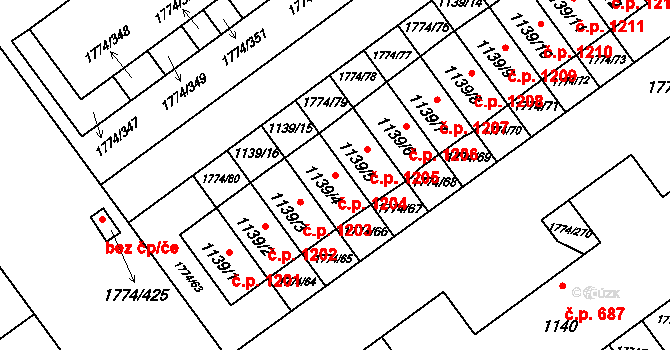 Mladá 1204, Milovice na parcele st. 1139/4 v KÚ Milovice nad Labem, Katastrální mapa