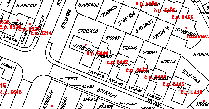 Jihlava 5442 na parcele st. 5706/577 v KÚ Jihlava, Katastrální mapa